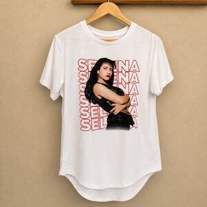 Official Selena Quintanilla Graphic T-Shirt White Curved Hem XL 90s Y2K Icon